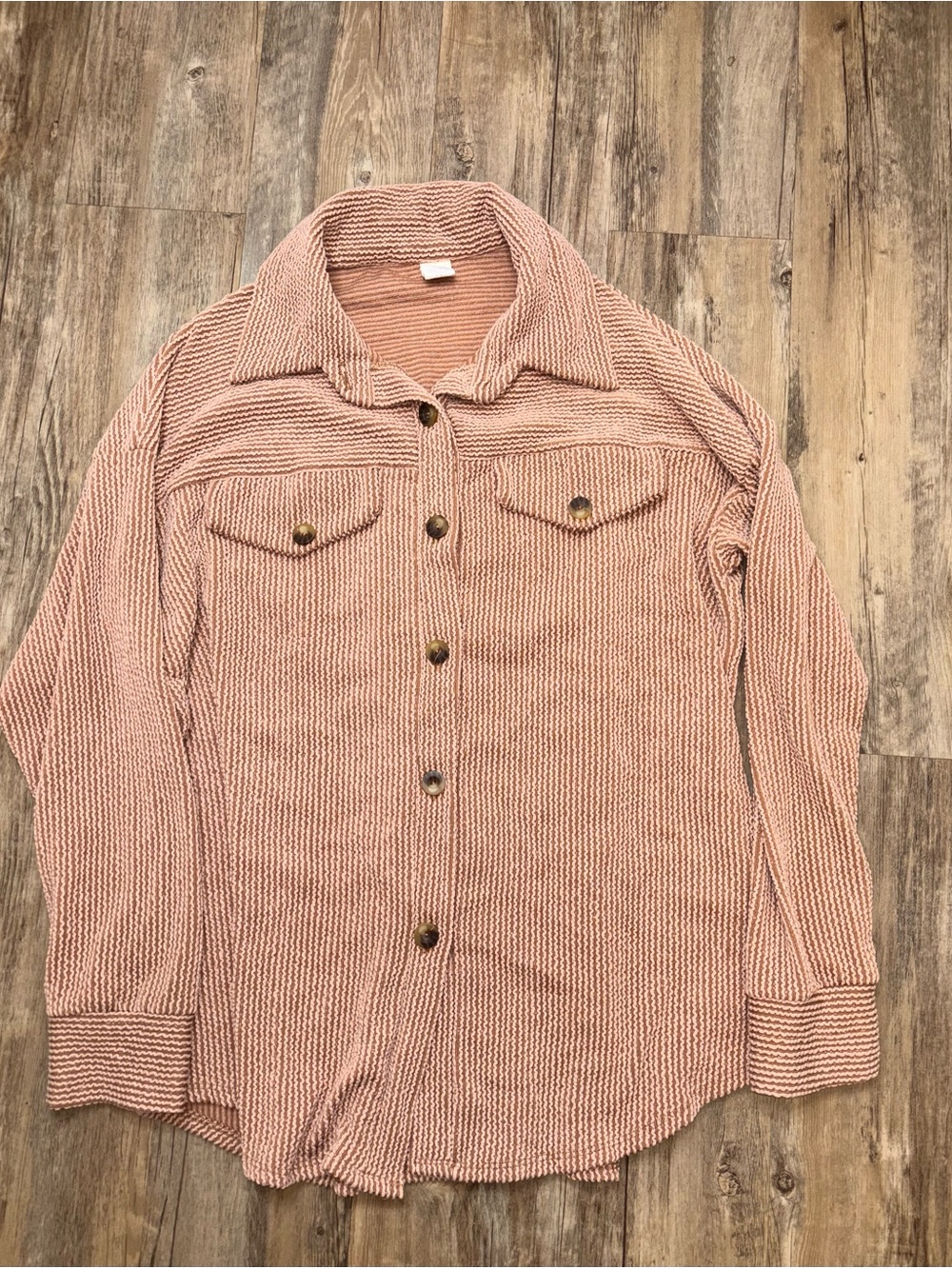 7th Ray Womens Ribbed Knit Button Down Shacket Shirt Jacket Pink M T-4806